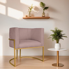 Poltrona Decorativa Luna Base De Ferro Dourado Linho - Rosê