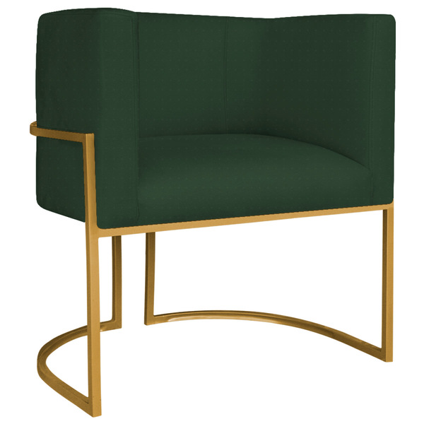 Poltrona Decorativa Luna Base De Ferro Dourado Linho - Verde