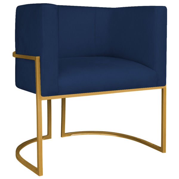Poltrona Decorativa Luna Base De Ferro Dourado Suede - Azul M