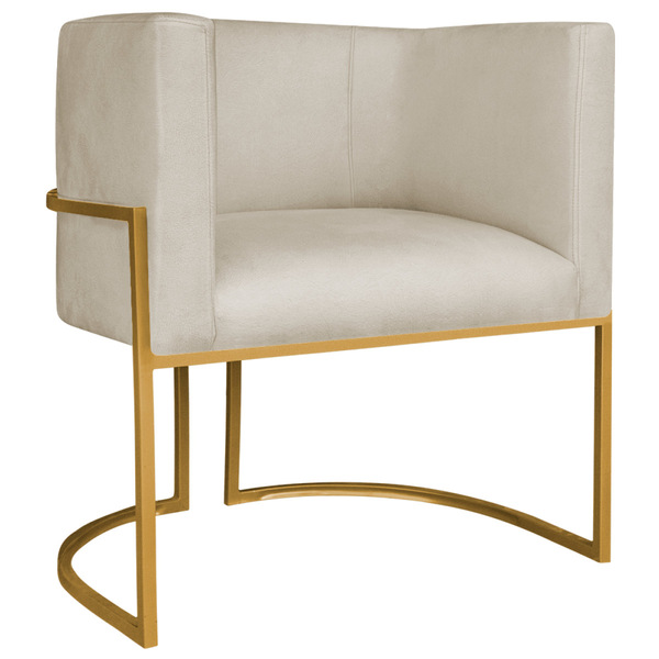 Poltrona Decorativa Luna Base De Ferro Dourado Suede - Bege