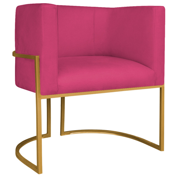 Poltrona Decorativa Luna Base De Ferro Dourado Suede - Pink