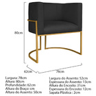 Poltrona Decorativa Luna Base De Ferro Dourado Suede - Preto