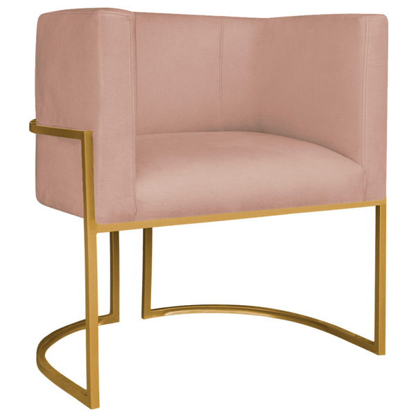 Poltrona Decorativa Luna Base De Ferro Dourado Suede - Rosê