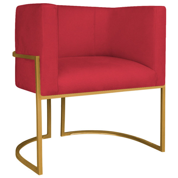Poltrona Decorativa Luna Base De Ferro Dourado Suede - Vermel