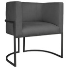 Poltrona Decorativa Luna Base De Ferro Preto Linho - Cinza Es