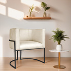 Poltrona Decorativa Luna Base De Ferro Preto Sintético - Bege