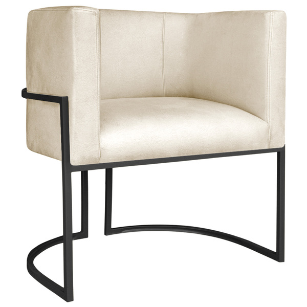 Poltrona Decorativa Luna Base De Ferro Preto Sintético - Bege