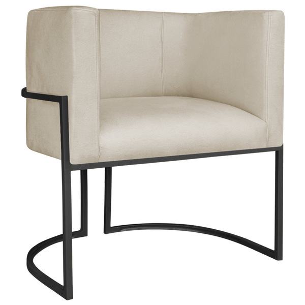 Poltrona Decorativa Luna Base De Ferro Preto Suede - Bege