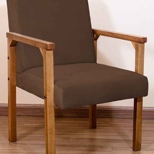 Poltrona Decorativa Luna Braço De Madeira Marrom