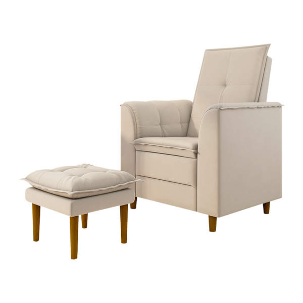 Poltrona Decorativa Luna Para Sala De Estar D26 Suede Bege Pé