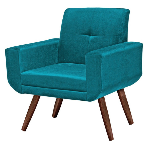 Poltrona Decorativa Luna Suede Azul Tiffany - Azul Turquesa -