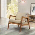 Poltrona Decorativa Madeira Maciça Bia Luxo Bege Claro