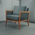 Poltrona Decorativa Madeira Maciça Helena Linho Azul