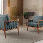 Poltrona Decorativa Madeira Maciça Helena Linho Azul