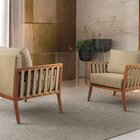 Poltrona Decorativa Madeira Maciça Helena Linho Bege