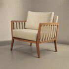 Poltrona Decorativa Madeira Maciça Helena Linho Bege Claro