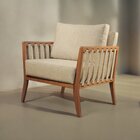 Poltrona Decorativa Madeira Maciça Helena Linho Bege Claro