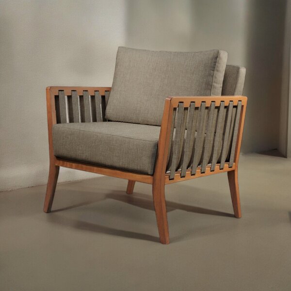 Poltrona Decorativa Madeira Maciça Helena Linho/cappuccino