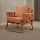 Poltrona Decorativa Madeira Maciça Helena Linho Terracota