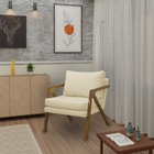 Poltrona Decorativa Madeira Maciça Luxo Itália Linho Bege - Z