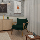 Poltrona Decorativa Madeira Maciça Luxo Mona Linho Verde - Za