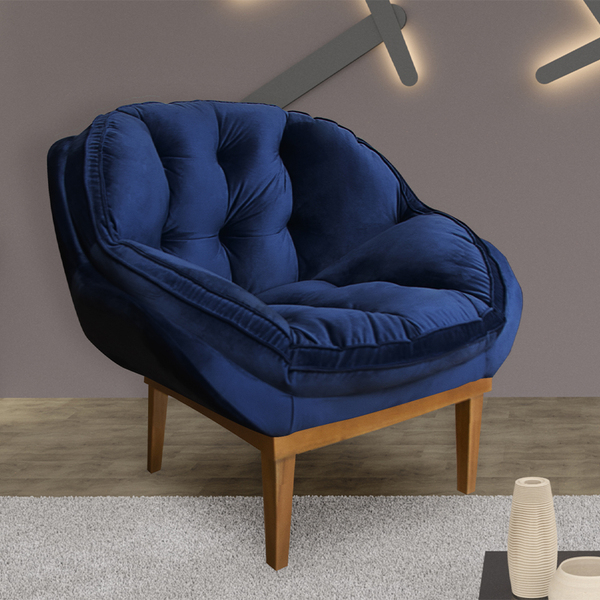 Poltrona Decorativa Marcela Veludo Azul Marinho Dal Poz Estof