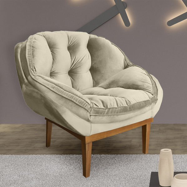 Poltrona Decorativa Marcela Veludo Bege Dal Poz Estofados