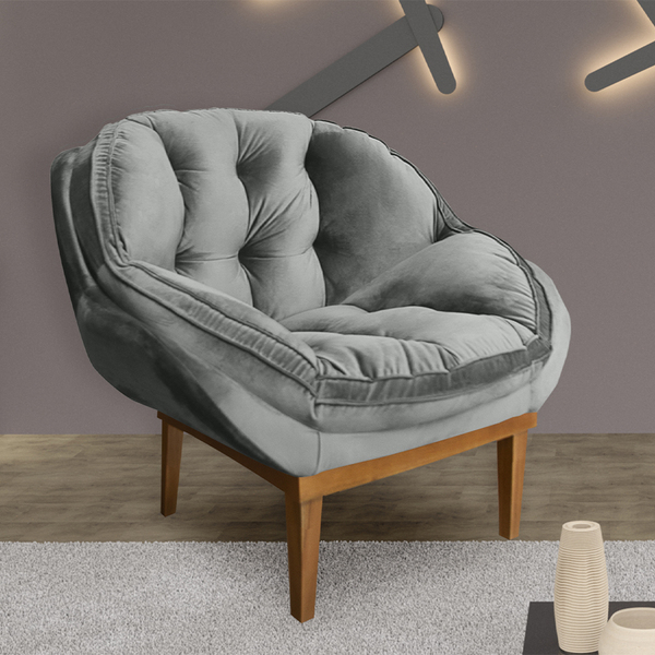 Poltrona Decorativa Marcela Veludo Cinza Dal Poz Estofados