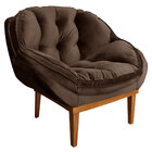 Poltrona Decorativa Marcela Veludo Marrom Base Madeira Castan