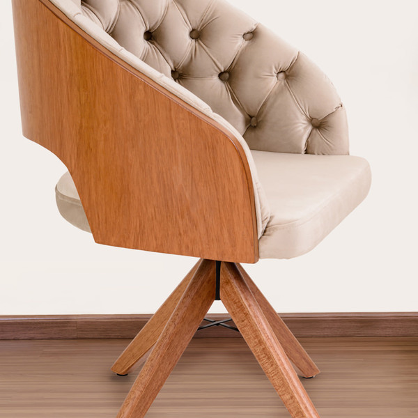 Poltrona Decorativa Mari Laminada Pé Giratório De Madeira Cap