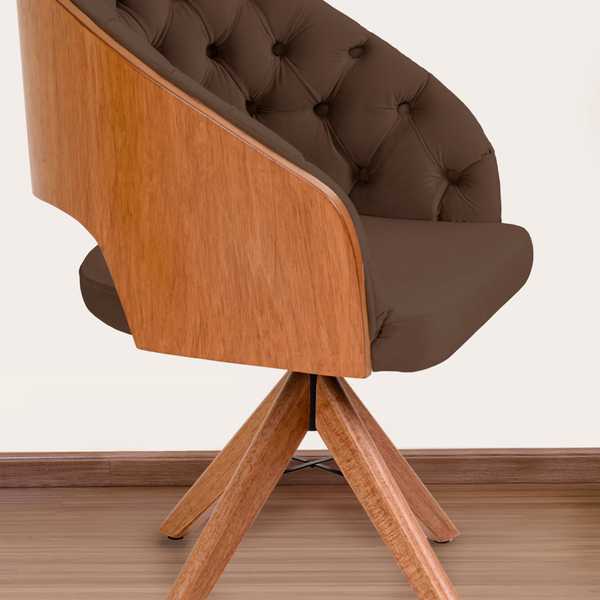 Poltrona Decorativa Mari Laminada Pé Giratório De Madeira Cap