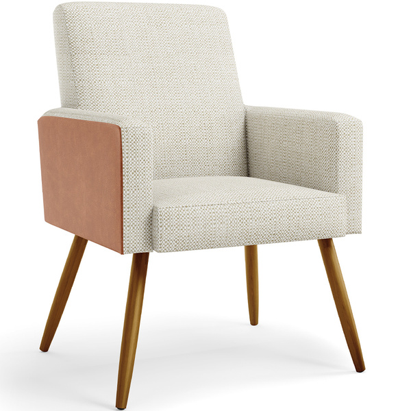 Poltrona Decorativa Maria W01 Pés Palito Linho Champagne Cour