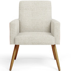 Poltrona Decorativa Maria W01 Pés Palito Linho Champagne Cour