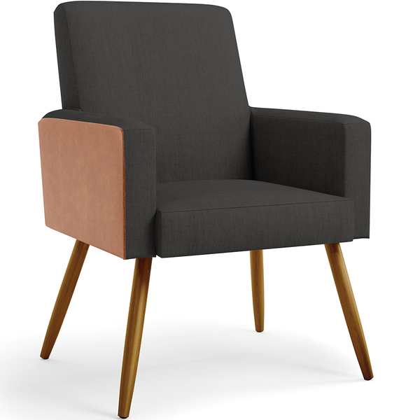 Poltrona Decorativa Maria W01 Pés Palito Linho Chumbo Couríss