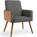 Poltrona Decorativa Maria W01 Pés Palito Linho Cinza Escuro C