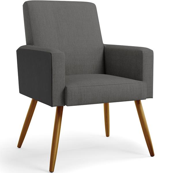 Poltrona Decorativa Maria W01 Pés Palito Linho Cinza Escuro C