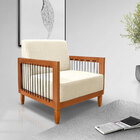 Poltrona Decorativa Marilia Linho Bege Base Em Madeira Castan