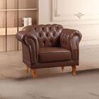 Poltrona Decorativa Marrom Corino Sintético Chesterfield Clás