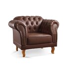Poltrona Decorativa Marrom Corino Sintético Chesterfield Clás