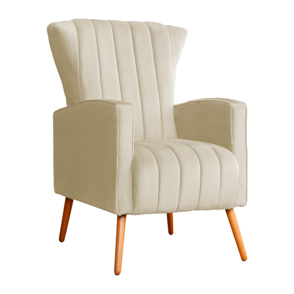 Poltrona Decorativa Melinda Veludo Bege - Montanaris Decor