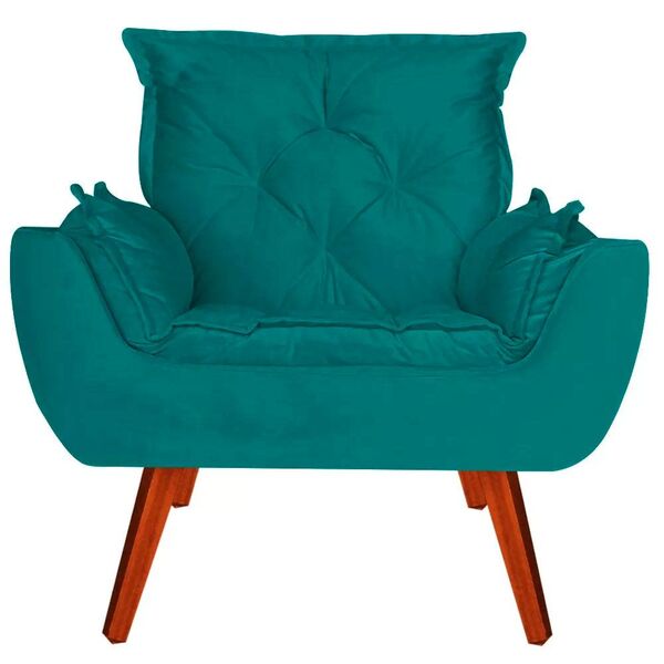 Poltrona Decorativa Melissa Pés Madeira Suede Turquesa