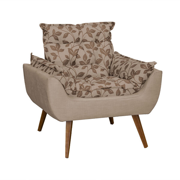 Poltrona Decorativa Melissa Pés Palito Veludo Bege Floral Kon