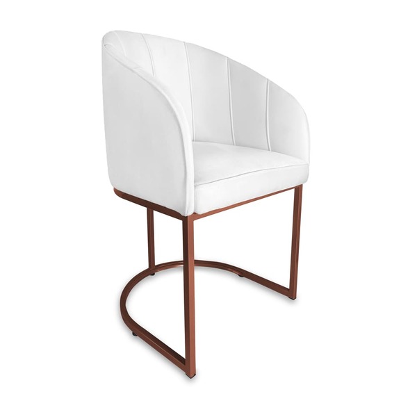 Poltrona Decorativa Mia Base Industrial Cobre Suede Branco -