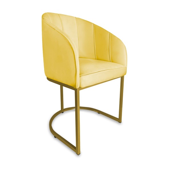 Poltrona Decorativa Mia Base Industrial Dourada Suede Amarelo