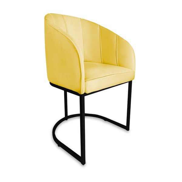 Poltrona Decorativa Mia Base Industrial Preta Suede Amarelo -