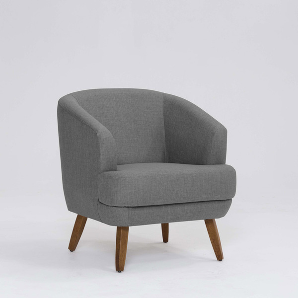 Poltrona Decorativa Milão D07 Pés Madeira Linho Mescla Cinza