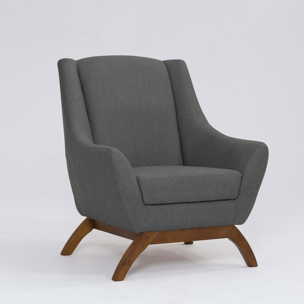 Poltrona Decorativa Mildred D07 Pés Madeira Linho Mescla Chum