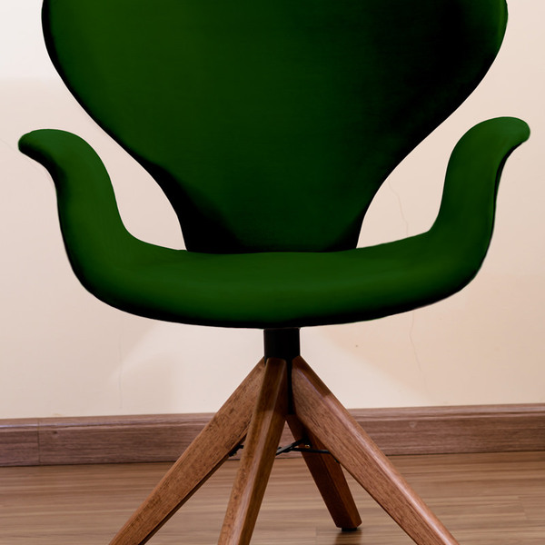 Poltrona Decorativa Mix Pé Giratório De Madeira Verde