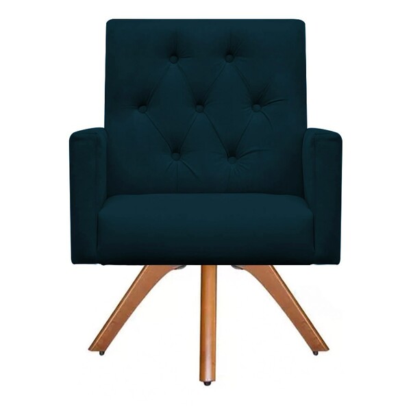 Poltrona Decorativa Nina Capitonê Base Giratória Suede Azul R