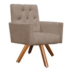 Poltrona Decorativa Nina Capitonê Base Giratória Suede Bege R